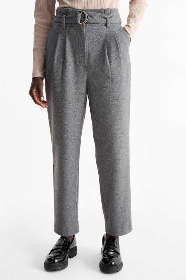 Donna - Pantaloni business con cintura - vita media - straight fit - grigio