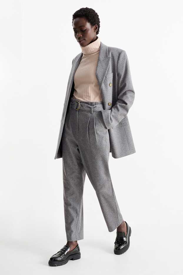 Donna - Pantaloni business con cintura - vita media - straight fit - grigio