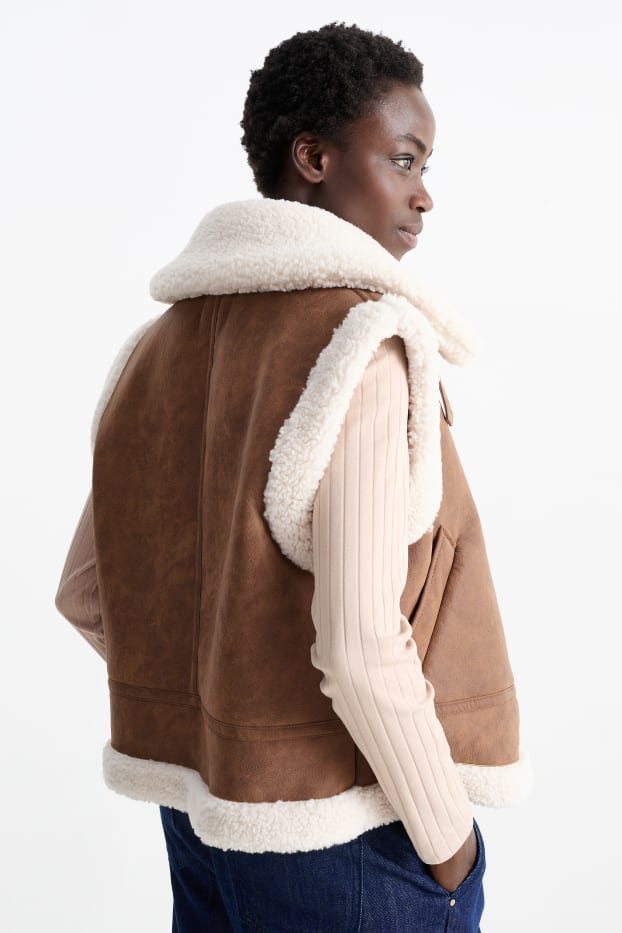 Femmes - Veste imitation mouton - synthétique - marron