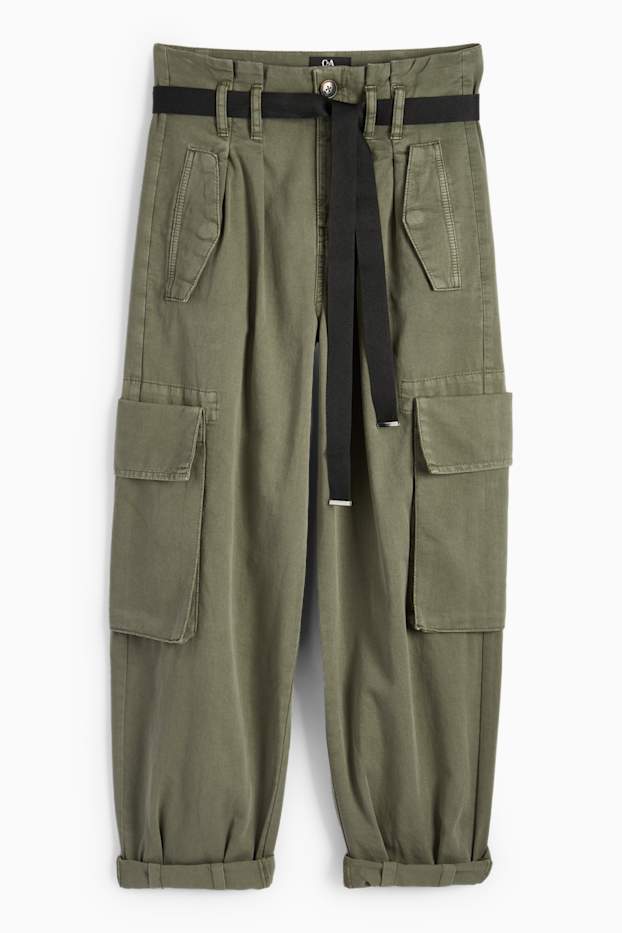 Femmes - Pantalon cargo - high waist - tapered fit - vert