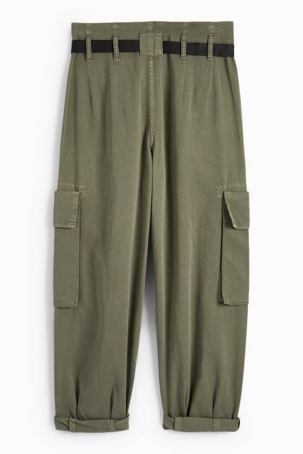 Femmes - Pantalon cargo - high waist - tapered fit - vert