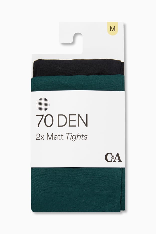 Femmes - Lot de 2 paires - collants fins - 70 DEN - vert foncé / noir