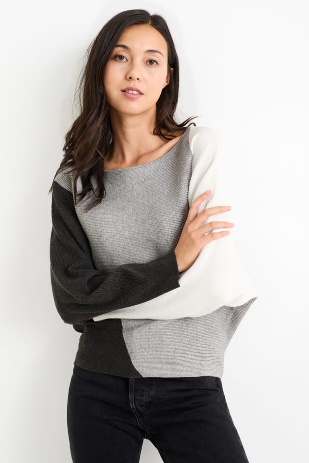 Femmes - Pullover - côtelé - gris / noir