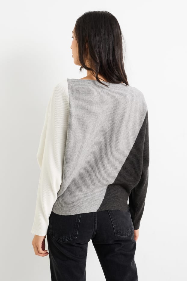 Femmes - Pullover - côtelé - gris / noir