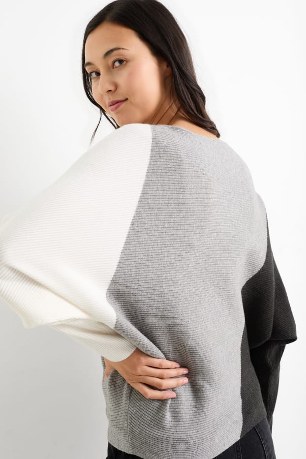 Femmes - Pullover - côtelé - gris / noir