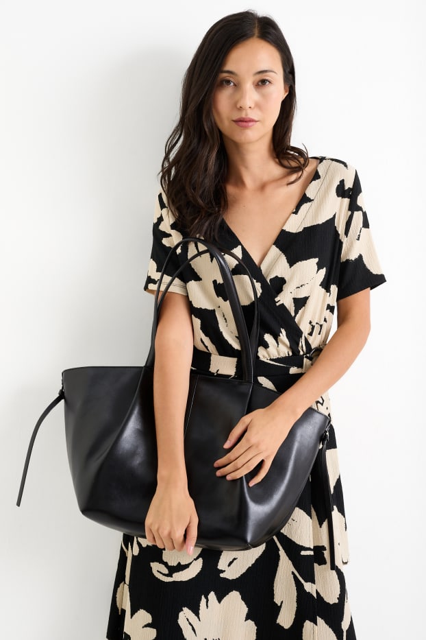 Femei - Geantă shopper mare - imitație de piele - negru
