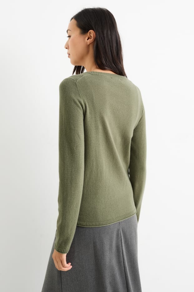 Damen - Kaschmir-Pullover mit V-Ausschnitt - khaki