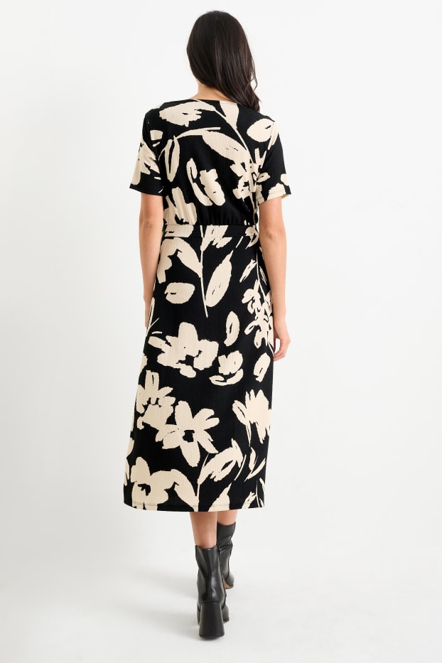 Mujer - Vestido cruzado - de flores - negro / beis