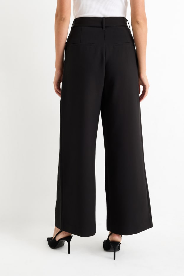 Damen - Stoffhose mit Gürtel - High Waist - Wide Leg - schwarz