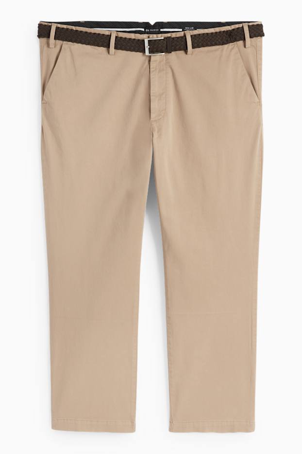 Pánské - Kalhoty chino s páskem - regular fit - béžová