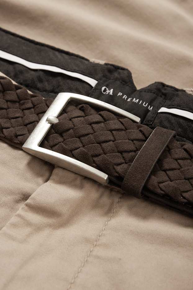 Pánské - Kalhoty chino s páskem - regular fit - béžová