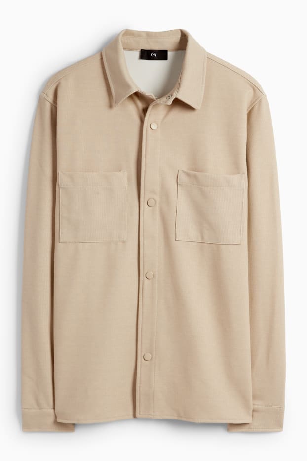 Men - Shirt jacket - relaxed fit - kent collar - beige
