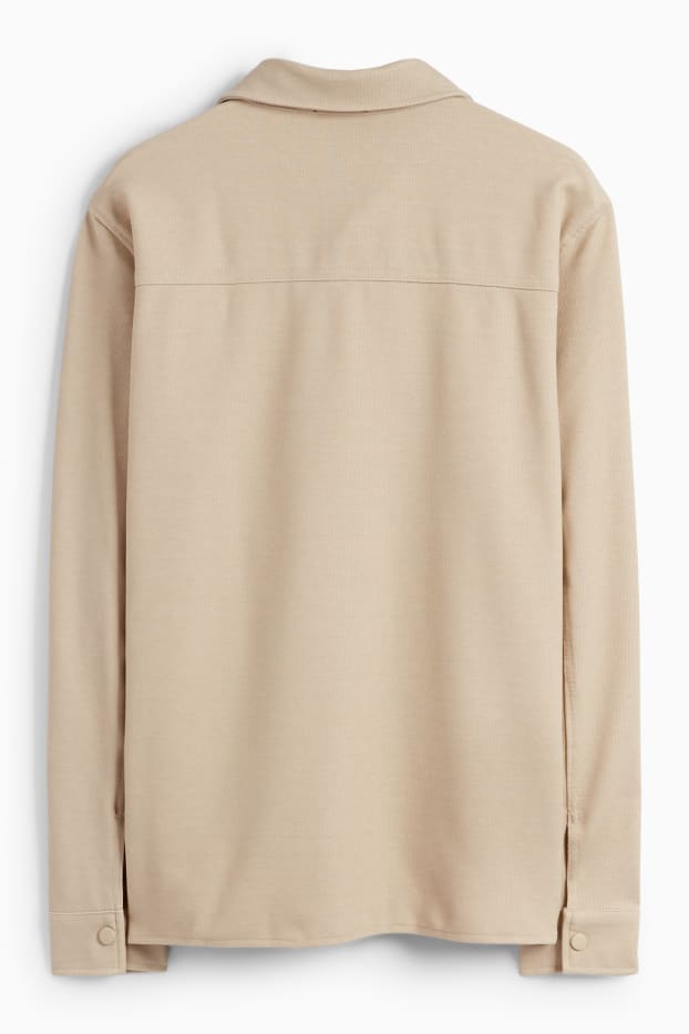 Men - Shirt jacket - relaxed fit - kent collar - beige