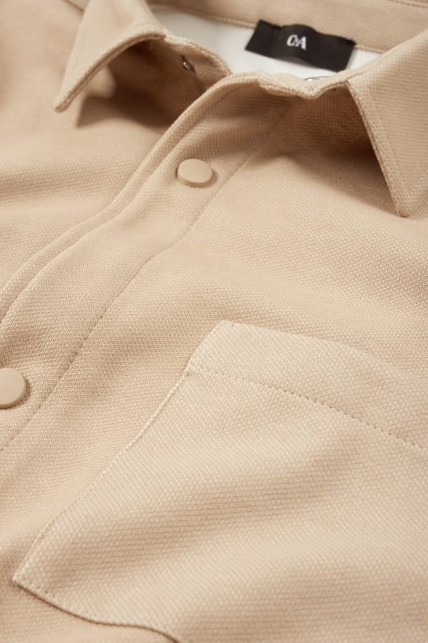 Men - Shirt jacket - relaxed fit - kent collar - beige
