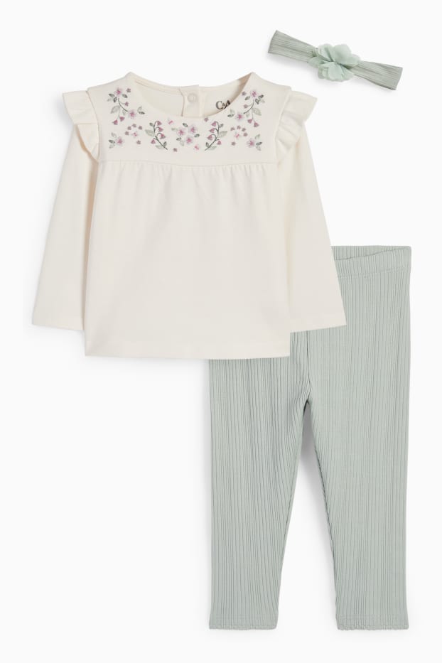 Baby Mädchen - Blümchen - Baby-Outfit - 3 teilig - cremeweiss