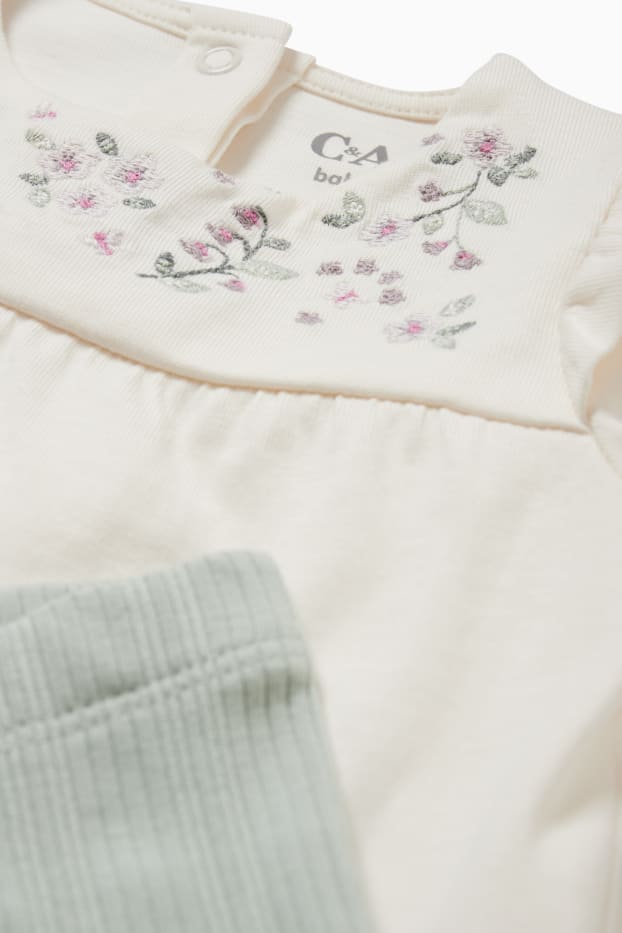 Baby Mädchen - Blümchen - Baby-Outfit - 3 teilig - cremeweiss