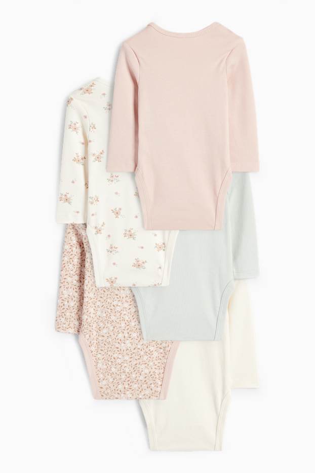 Bébés filles - Lot de 5 - petites fleurs et oie - bodys bébé - beige clair