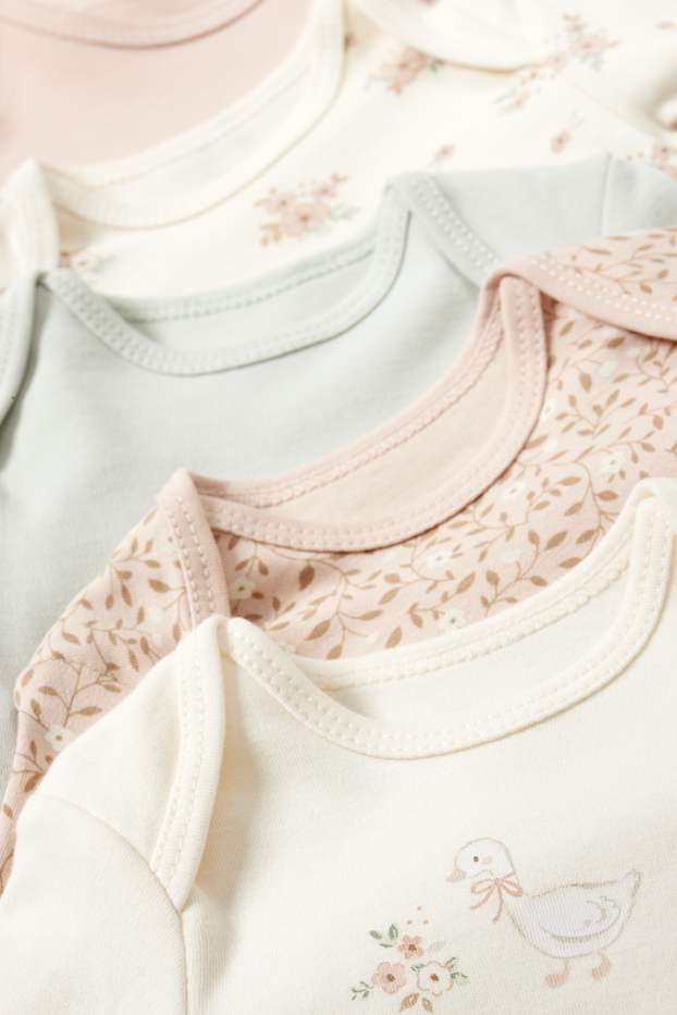 Bébés filles - Lot de 5 - petites fleurs et oie - bodys bébé - beige clair