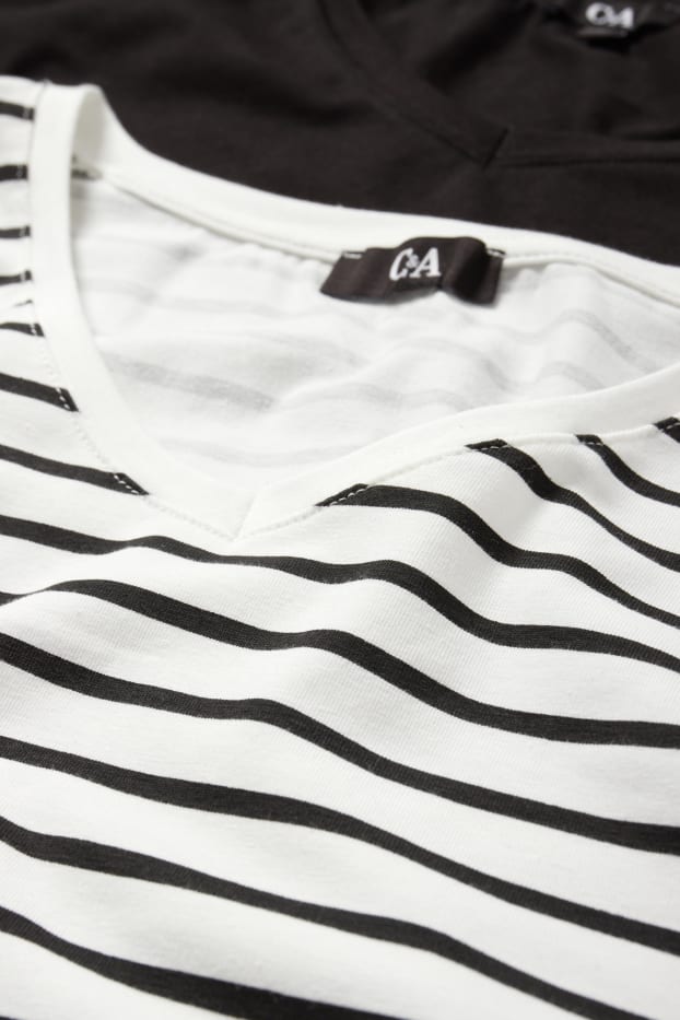 Women - Multipack of 2 - V-neck T-shirt - LYCRA® - black / white