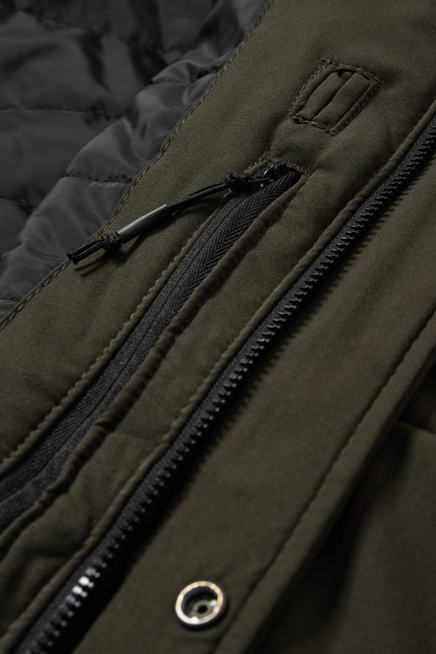 Herren - Softshelljacke mit Kapuze - 4 Way Stretch - wasserabweisend - dunkelgrün