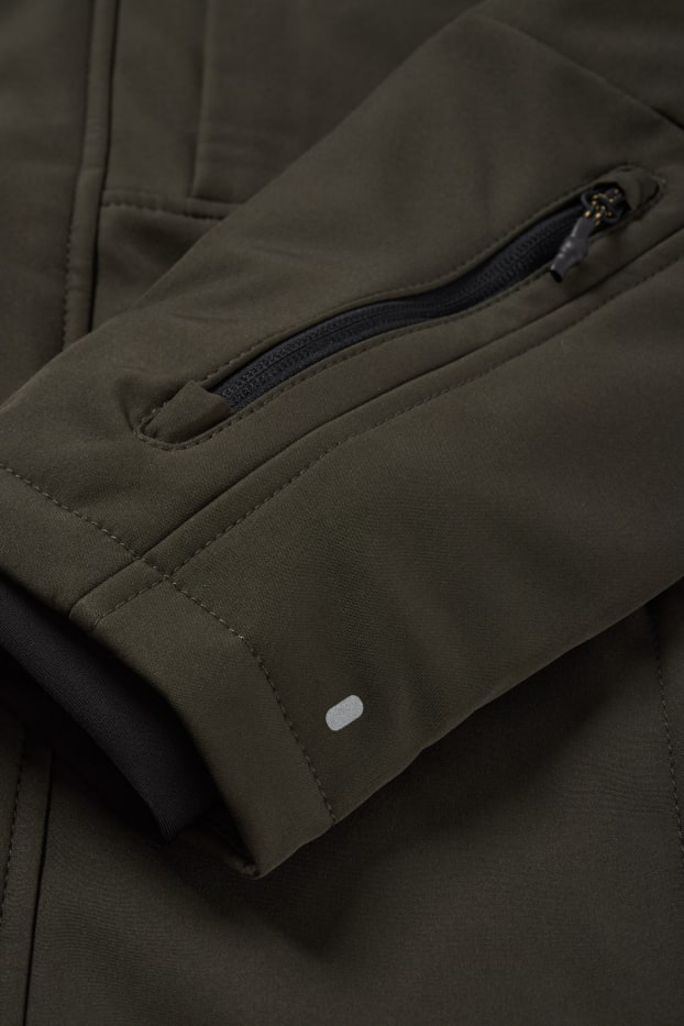 Herren - Softshelljacke mit Kapuze - 4 Way Stretch - wasserabweisend - dunkelgrün