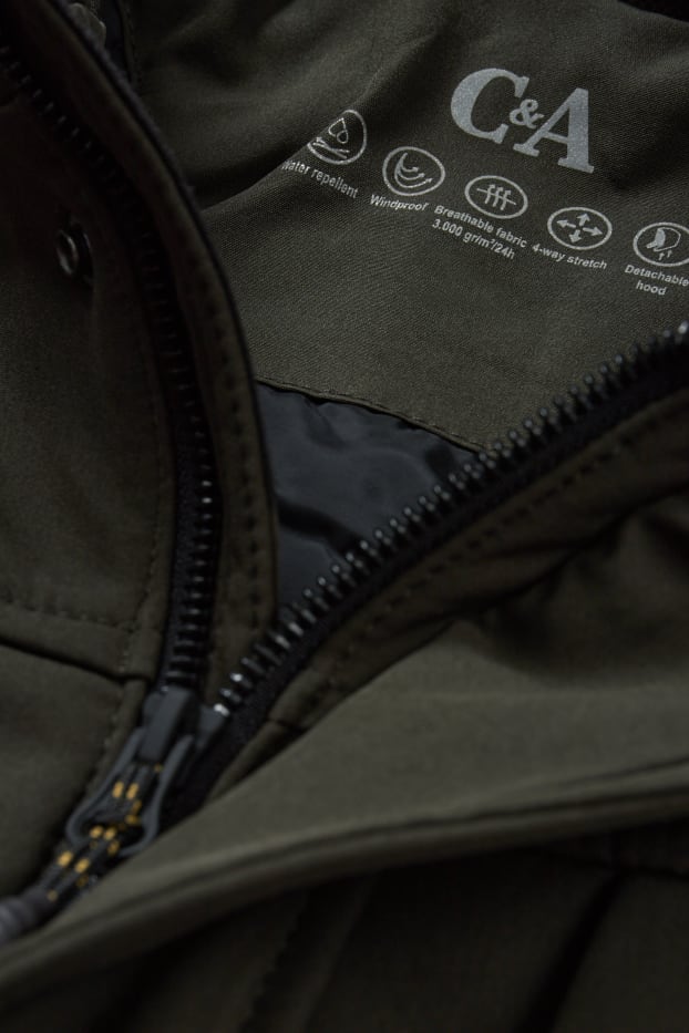 Herren - Softshelljacke mit Kapuze - 4 Way Stretch - wasserabweisend - dunkelgrün