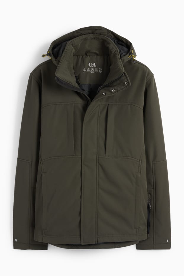 Herren - Softshelljacke mit Kapuze - 4 Way Stretch - wasserabweisend - dunkelgrün