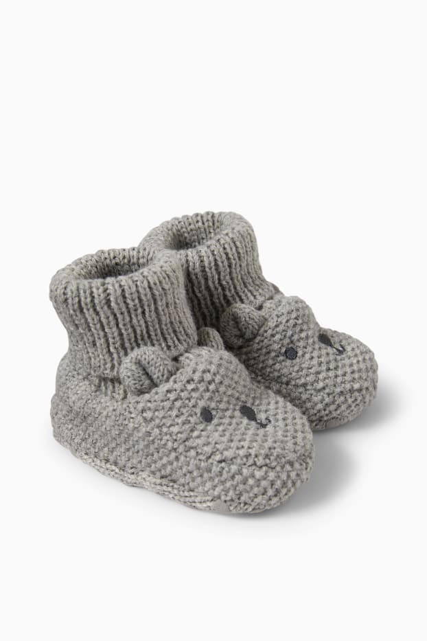 Baby Buben - Bärchen - Baby-Krabbelschuhe - grau