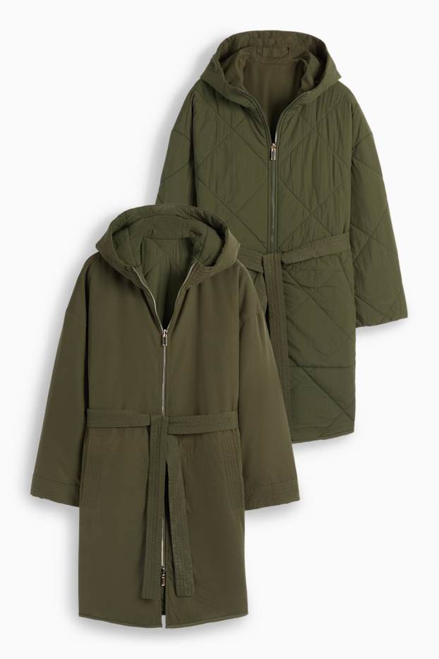 Femmes - Parka réversible avec capuche - vert foncé