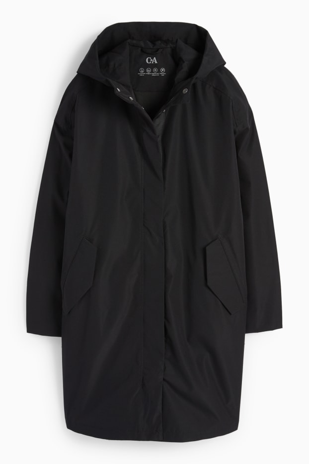 Damen - Regenjacke mit Kapuze - wasserdicht - schwarz