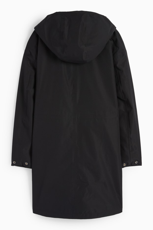 Damen - Regenjacke mit Kapuze - wasserdicht - schwarz