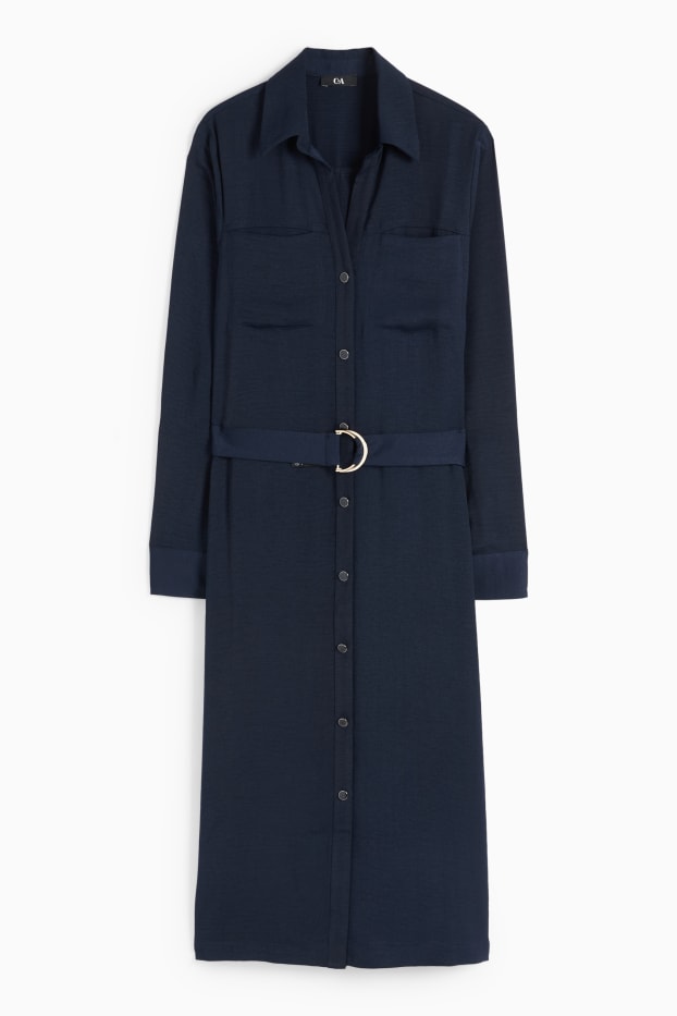 Dames - Blousejurk met riem - donkerblauw