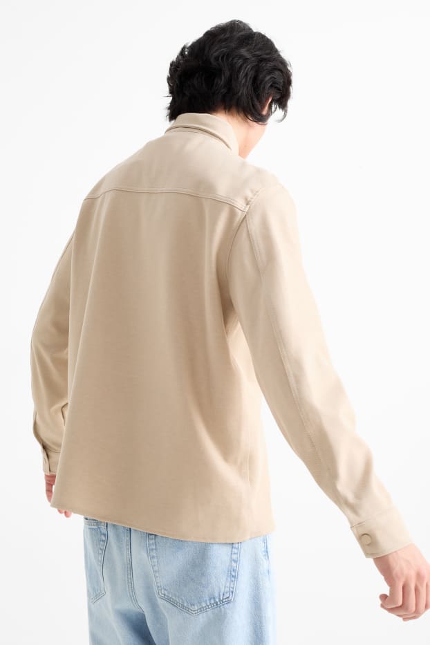 Men - Shirt jacket - relaxed fit - kent collar - beige