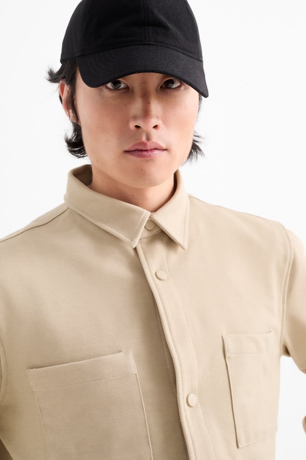 Men - Shirt jacket - relaxed fit - kent collar - beige