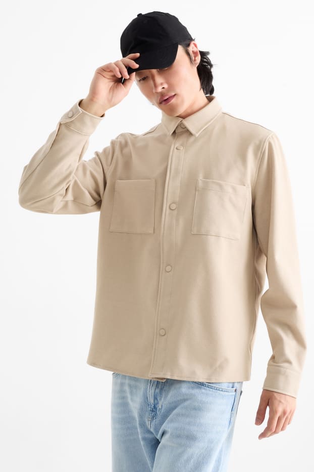 Men - Shirt jacket - relaxed fit - kent collar - beige