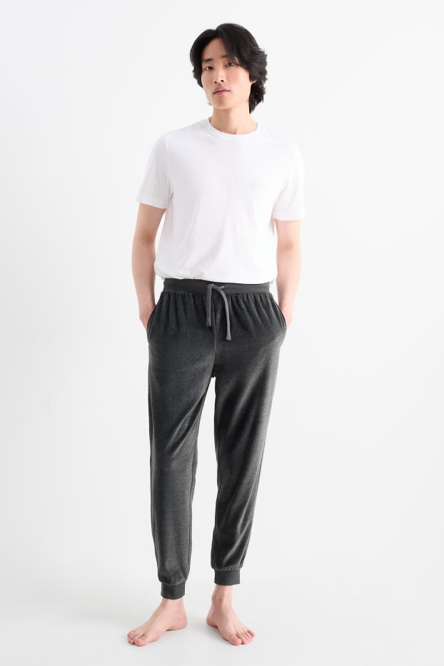 Uomo - Pantaloni pigiama di spugna - grigio scuro