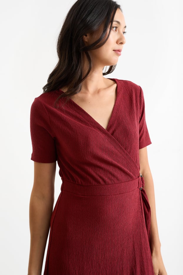 Donna - Vestito a portafoglio - rosso scuro