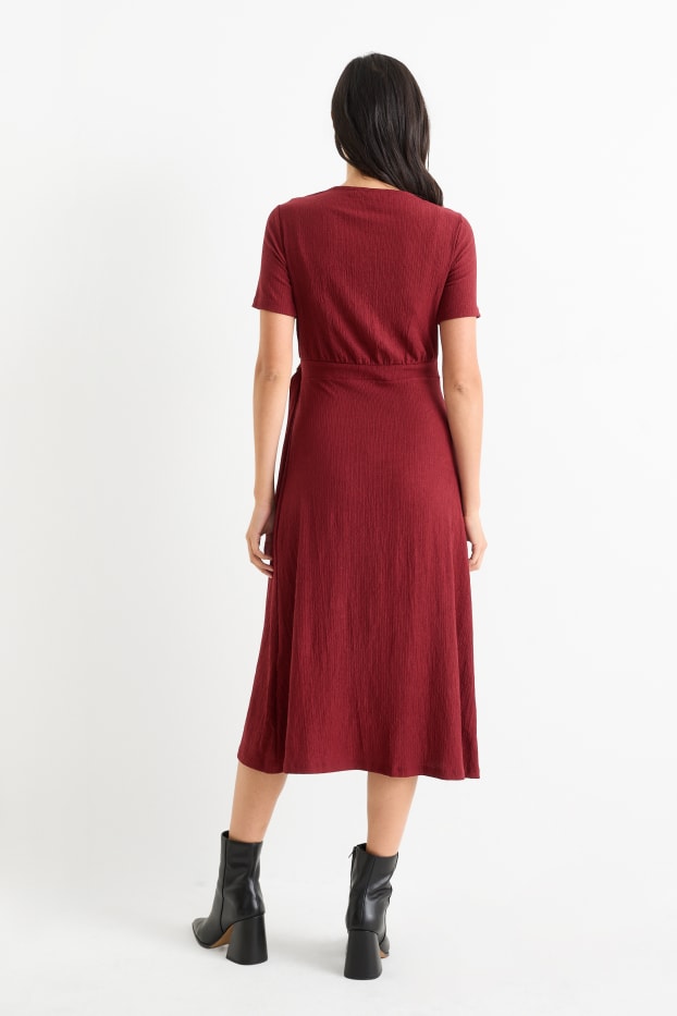 Donna - Vestito a portafoglio - rosso scuro