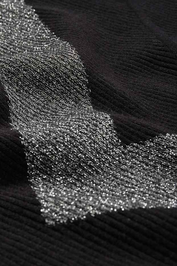 Damen - Pullover mit V-Ausschnitt - gerippt - schwarz