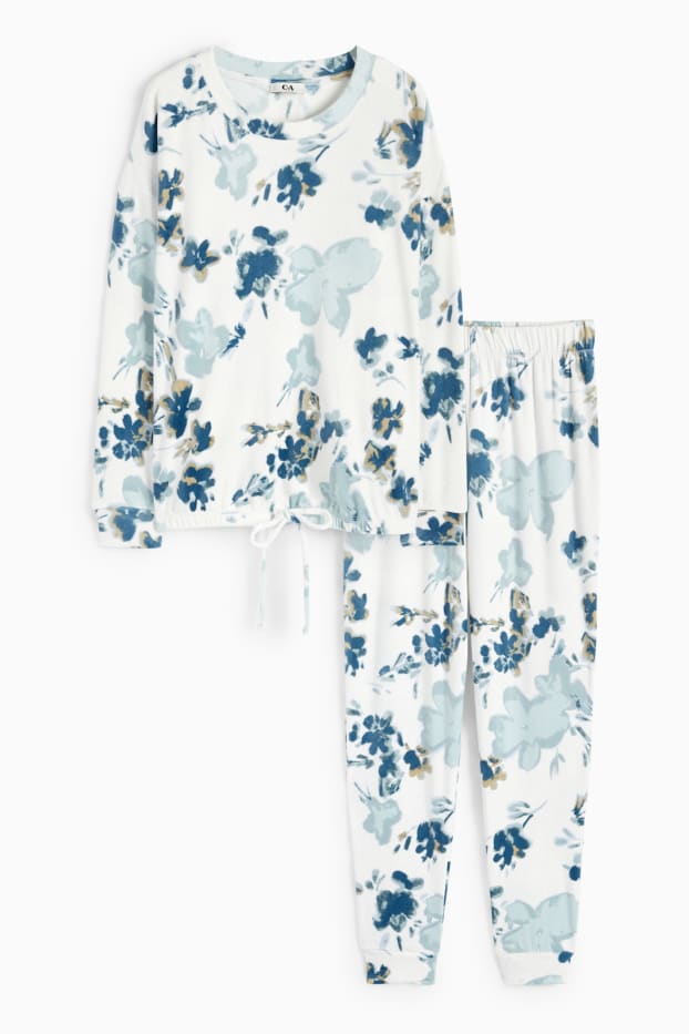 Femei - Pijama de iarnă - cu flori - albastru