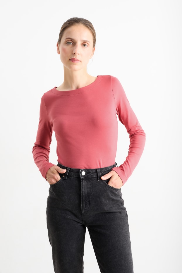Mujer - Camiseta básica de manga larga - fucsia