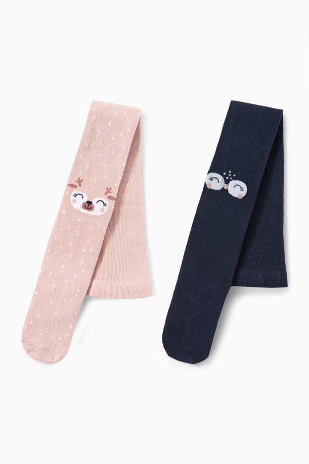 Kinderen: meisjes - Set van 2 - pinguïn en reekalfje - maillot - roze / blauw