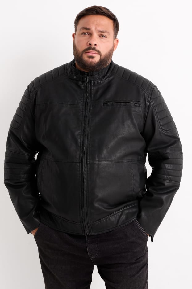 Men - Biker jacket - faux leather - black
