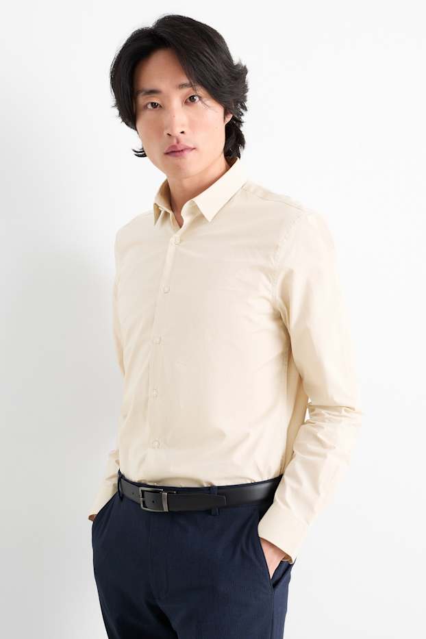 Herren - Businesshemd - Slim Fit - Kent - gepunktet - beige