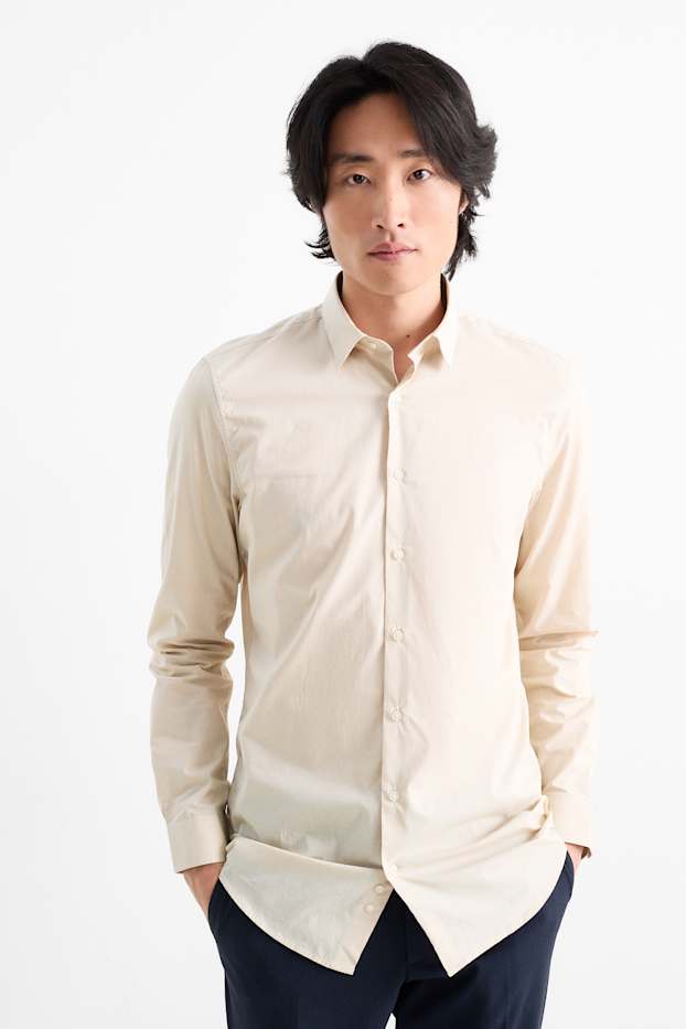 Herren - Businesshemd - Slim Fit - Kent - gepunktet - beige