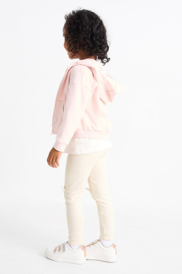 Enfants filles - Lot de 2 - chat et cœur - leggings - beige clair