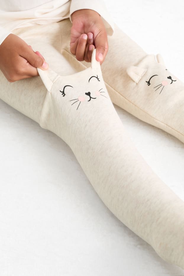 Enfants filles - Lot de 2 - chat et cœur - leggings - beige clair
