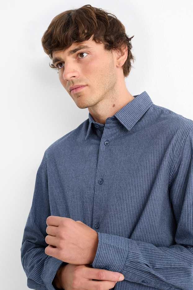 Men - Shirt - regular fit - kent collar - pinstripes - dark blue
