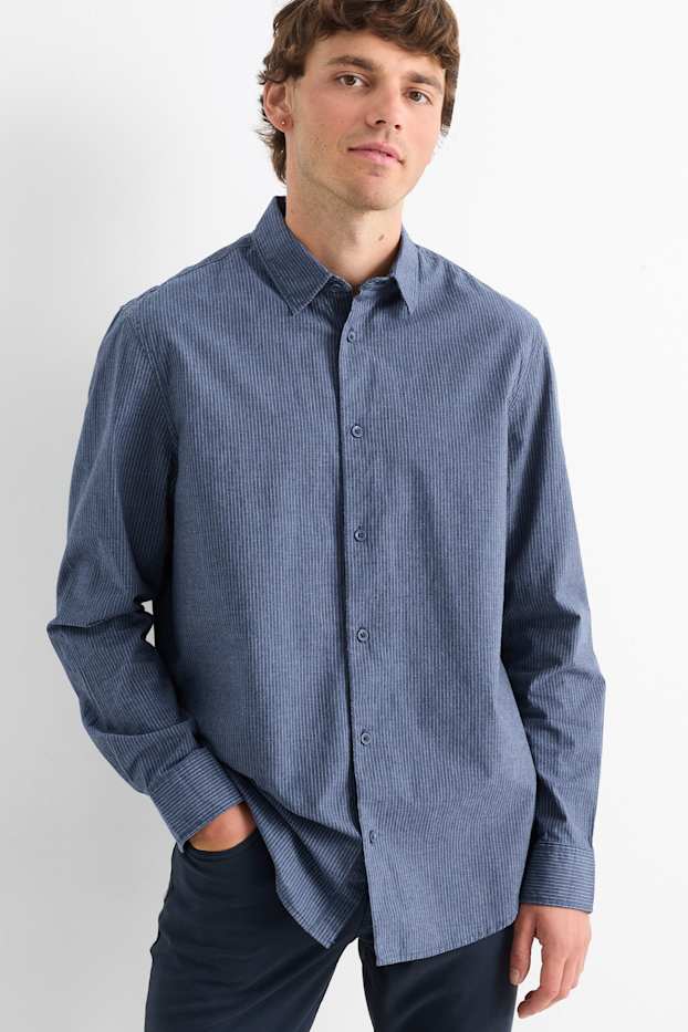 Men - Shirt - regular fit - kent collar - pinstripes - dark blue