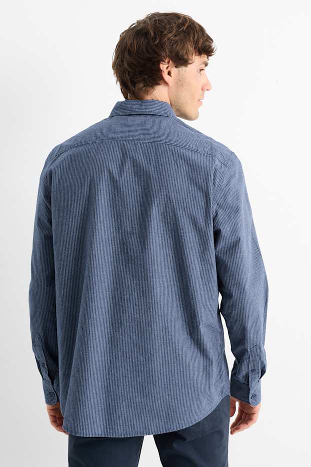 Men - Shirt - regular fit - kent collar - pinstripes - dark blue
